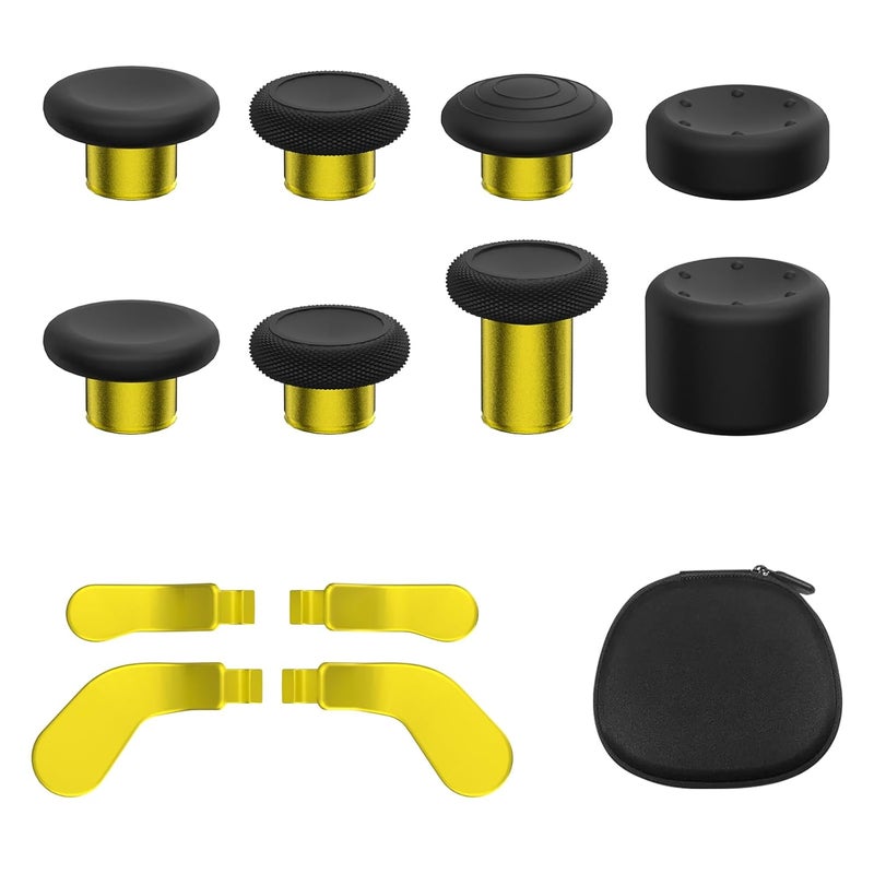 KD.FLY 13-in-1 Metal Thumbsticks Replacement Kits for Xbox Elite Series 2, Xbox Elite 2 Controller Accessories, Includes Magnetic Joysticks, Paddles, Silicone Caps, Storage Bag, Gold - Image 1